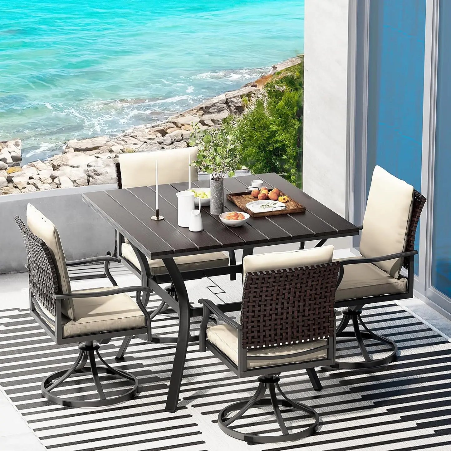 Outdoor Patio Dining Set With 4 Swivel Dining Chairs And Round Table
