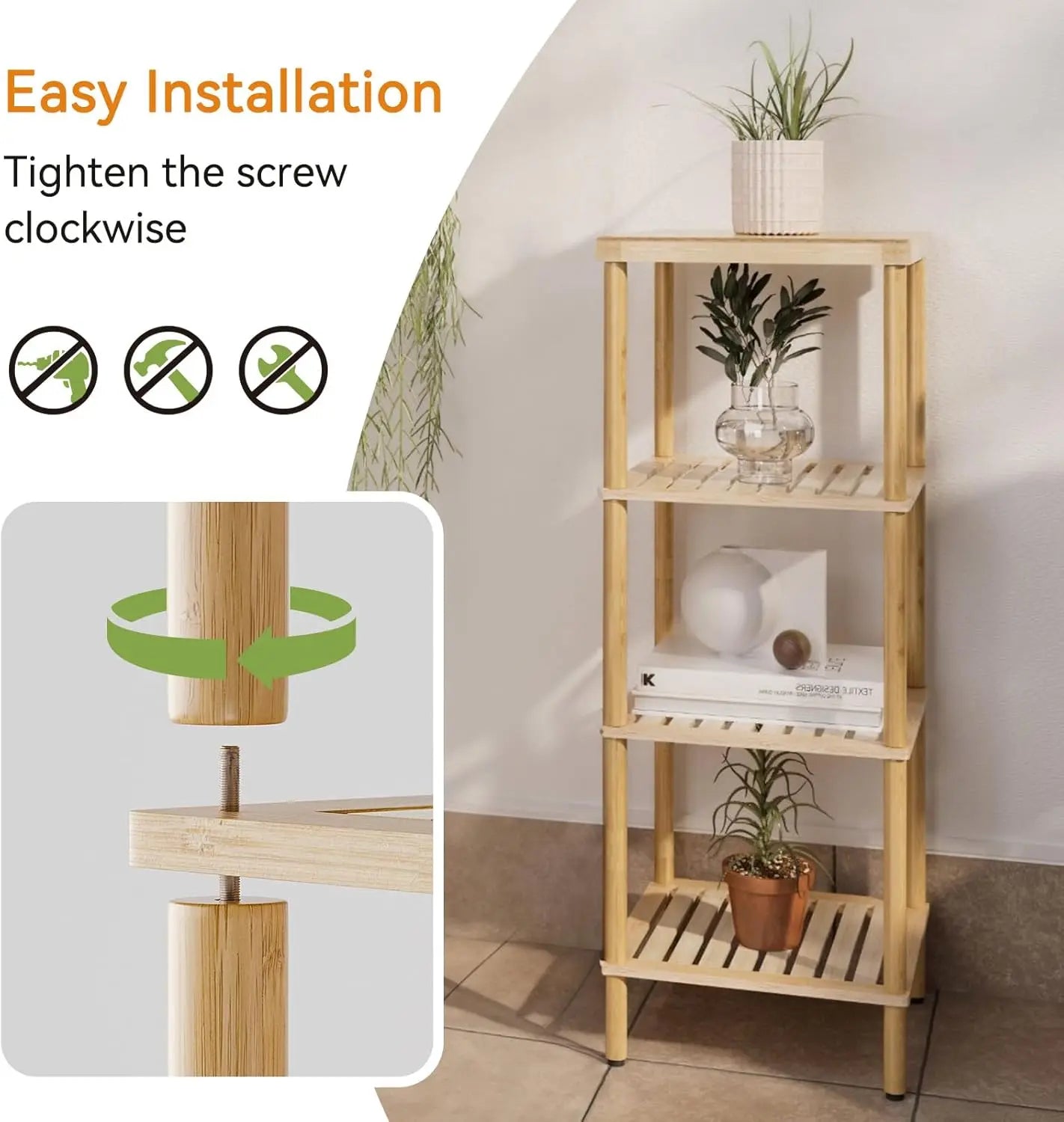 Bamboo 4 Tier Storage Shelf Multifunctional Space Saver For Home