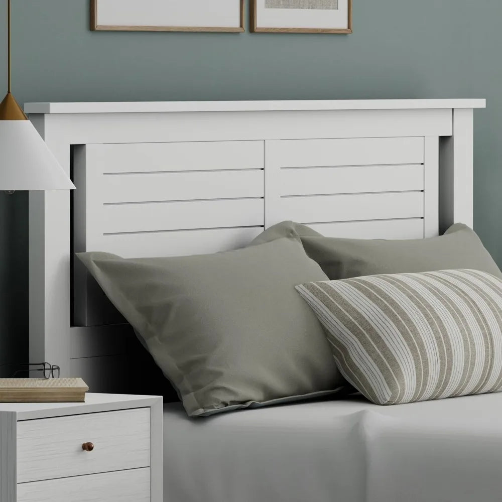 Serene Poplar Wood Queen Headboard, Modern Farmhouse Panel with Horizontal Scoring, Queen Size Headboard in White, Casual Coasta