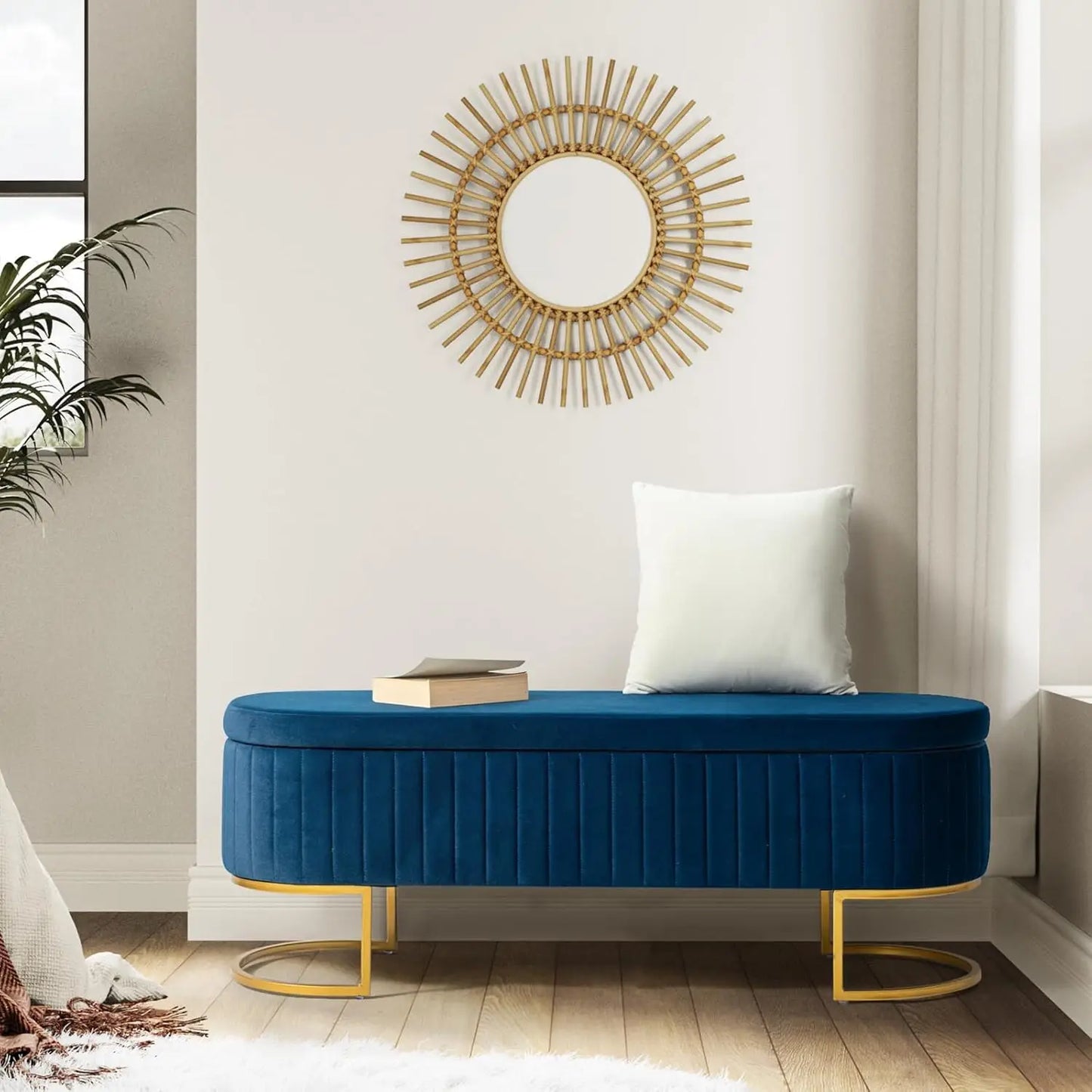 Velvet Storage Bench With Ottoman And Flip Top Metal
