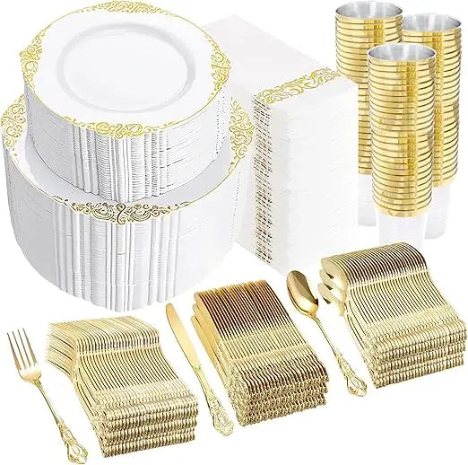 XMSJ Plastic Dinnerware Set 700Pcs For Wedding and Party