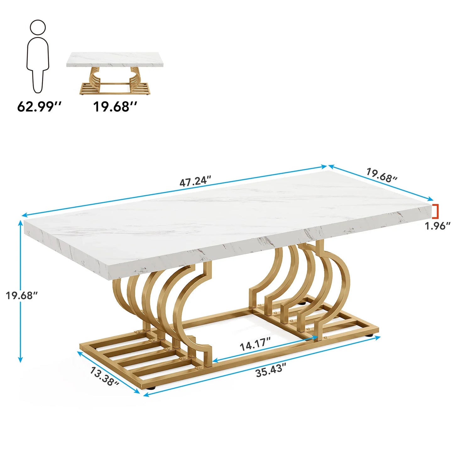 Tribesigns Faux Marble Coffee Table With Geometric Frame