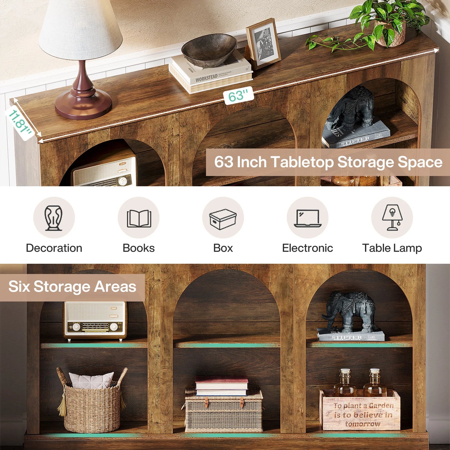 Tribesigns Farmhouse Console Table With 3 Tier Storage