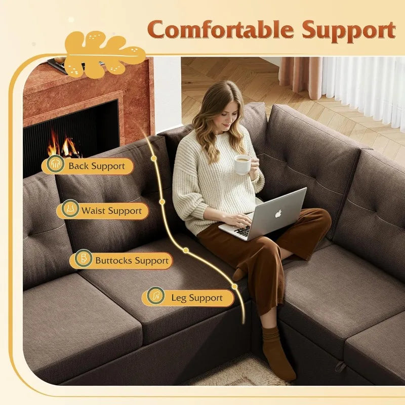 U Shape Sectional Sofa With Storage Chaise And Sleeper