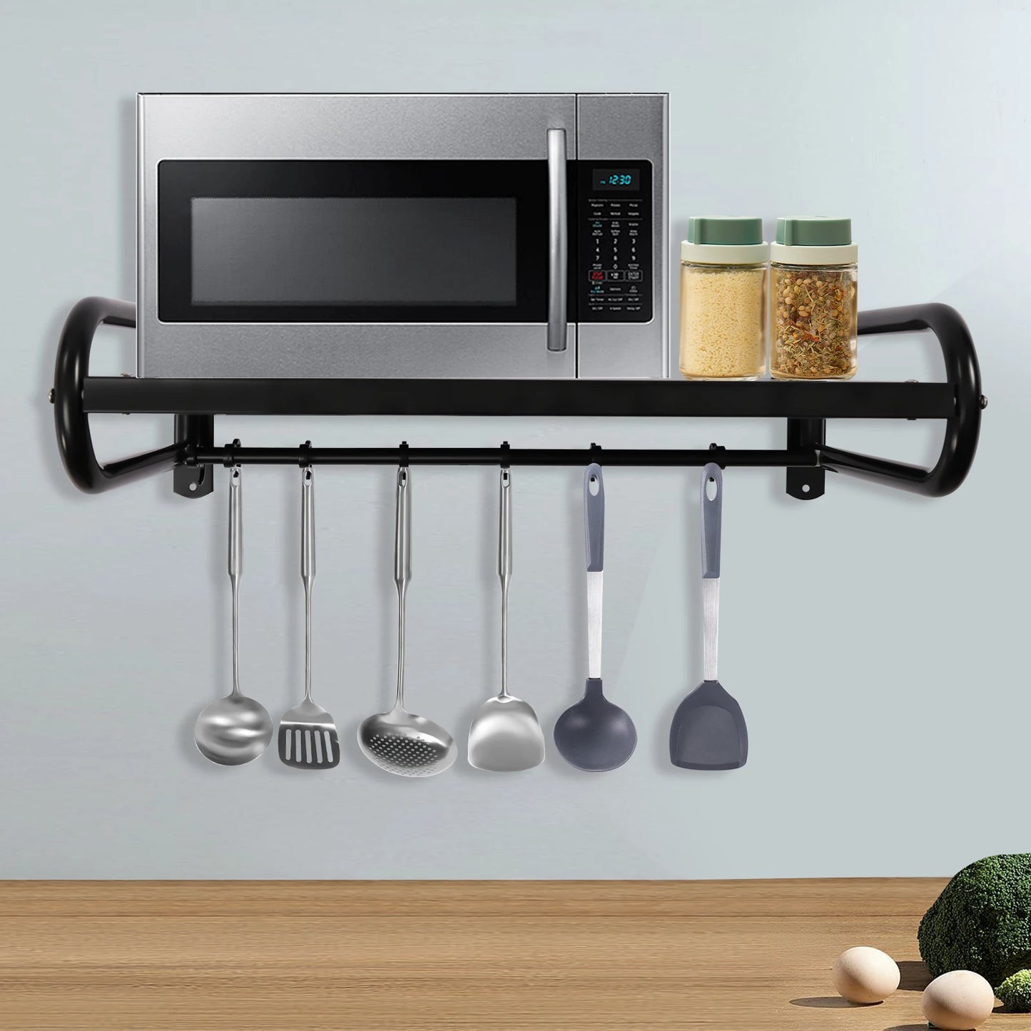 Wall Mounted Microwave Oven Rack Carbon Steel Kitchen Organizer