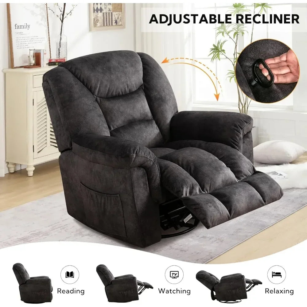 Oversized Leather Swivel Rocker Recliner Chair For Living Room