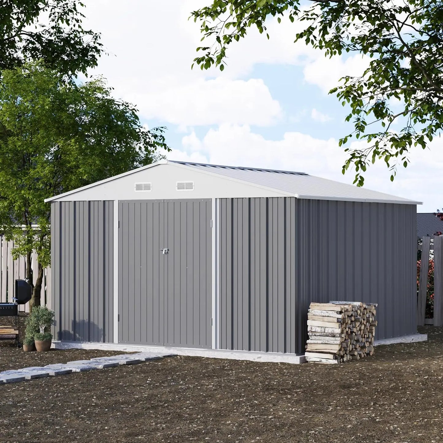 Lockable Metal Storage Shed For Garden Utility Tools Outdoor Use