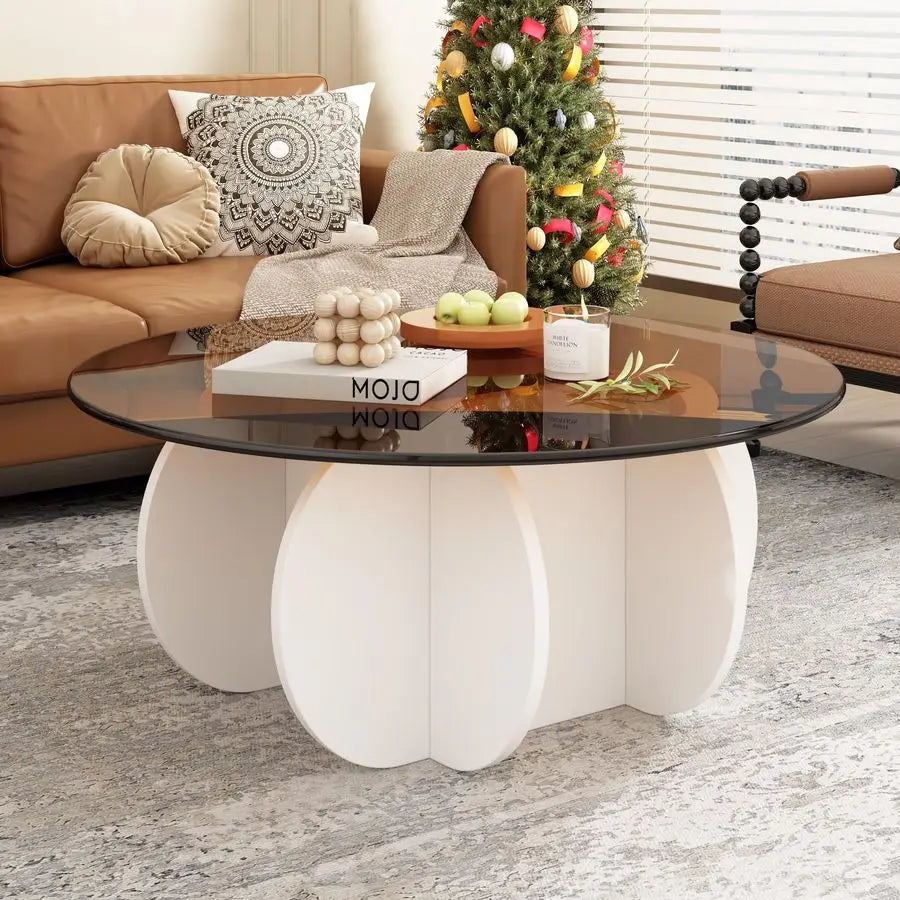 XMSJ Mid Century Round Glass Coffee Table For Living Room