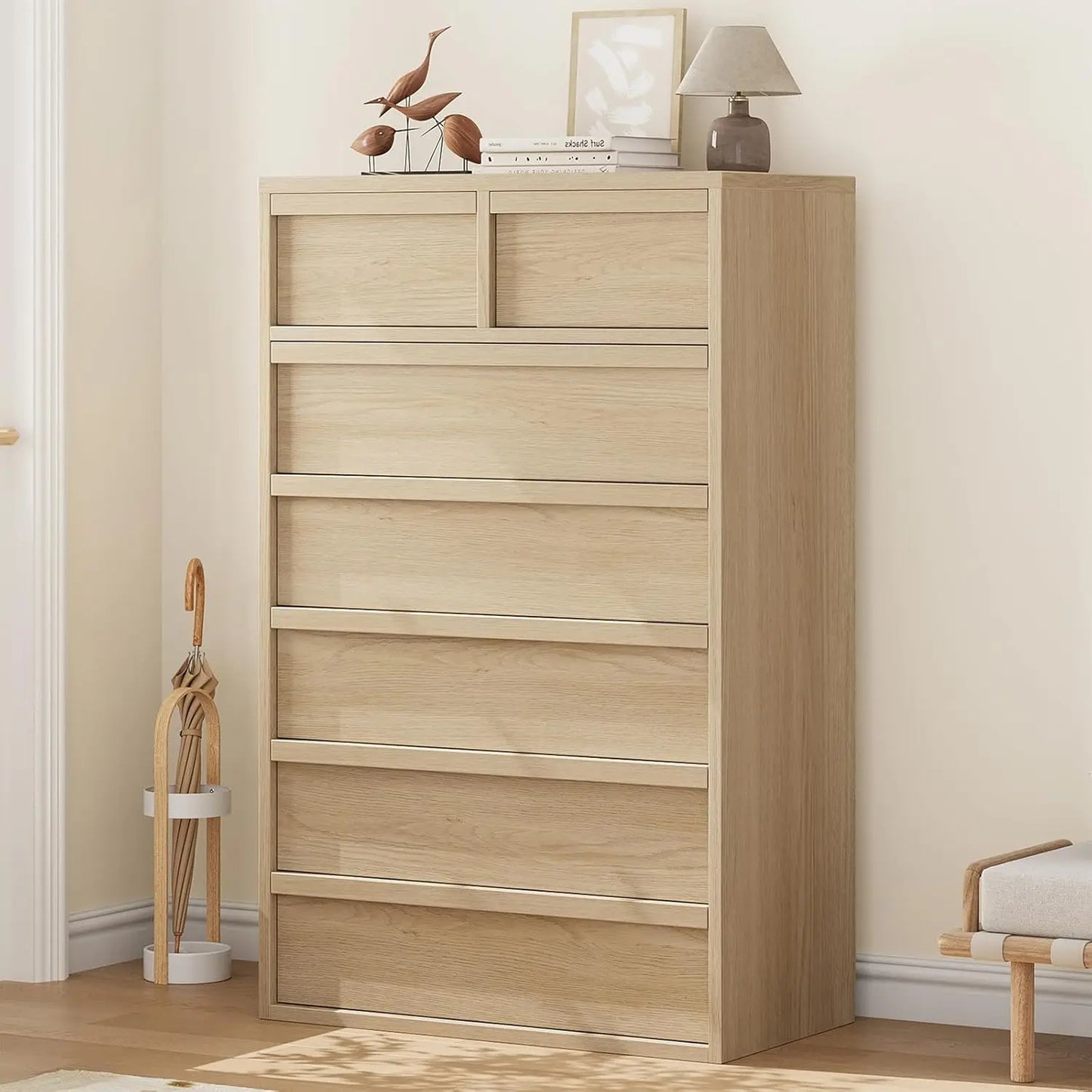 7 Drawer Dresser for Bedroom, 46" Tall Modern 7 Chest of Drawers with Large Storage Space, Wooden Dresser Organizer