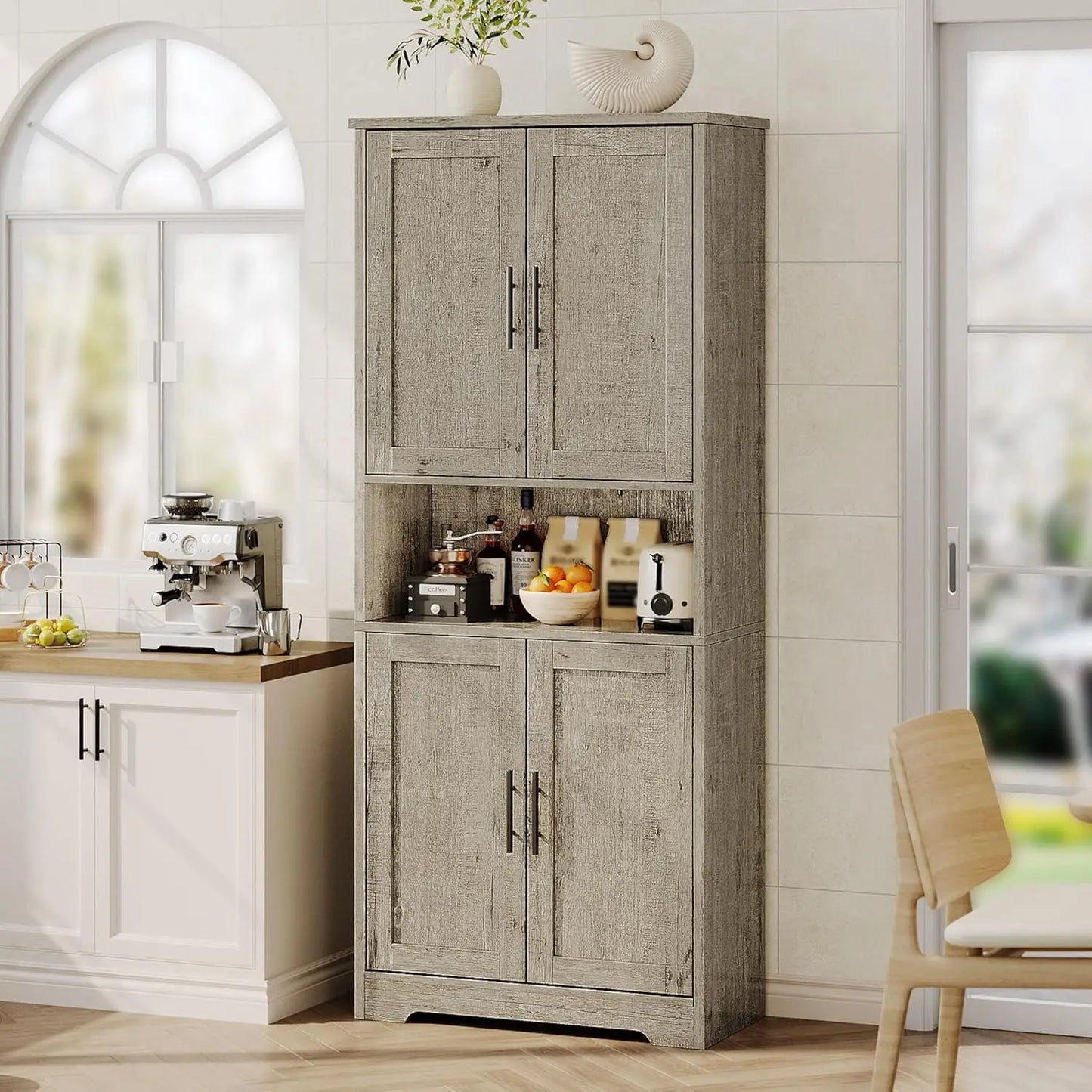 Studyset Freestanding Kitchen Pantry Cabinet With 4 Doors Adjustable Shelves