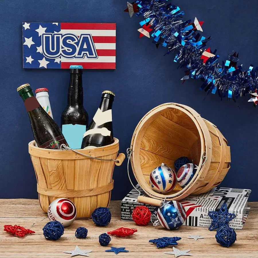 XMSJ Round Wooden Apple Baskets With Handles 10 Pack