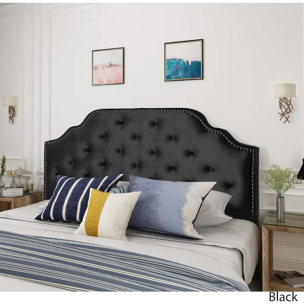Silas Velvet Queen/Full Size Headboard in Black