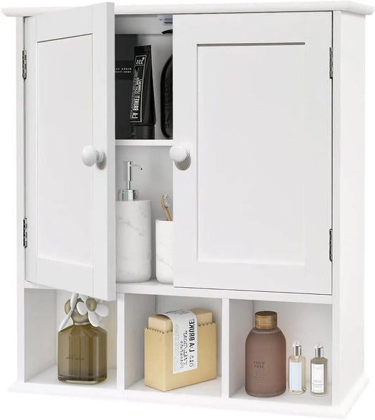 Wall Mounted Bathroom Cabinet With Adjustable Shelves Over Toilet Storage