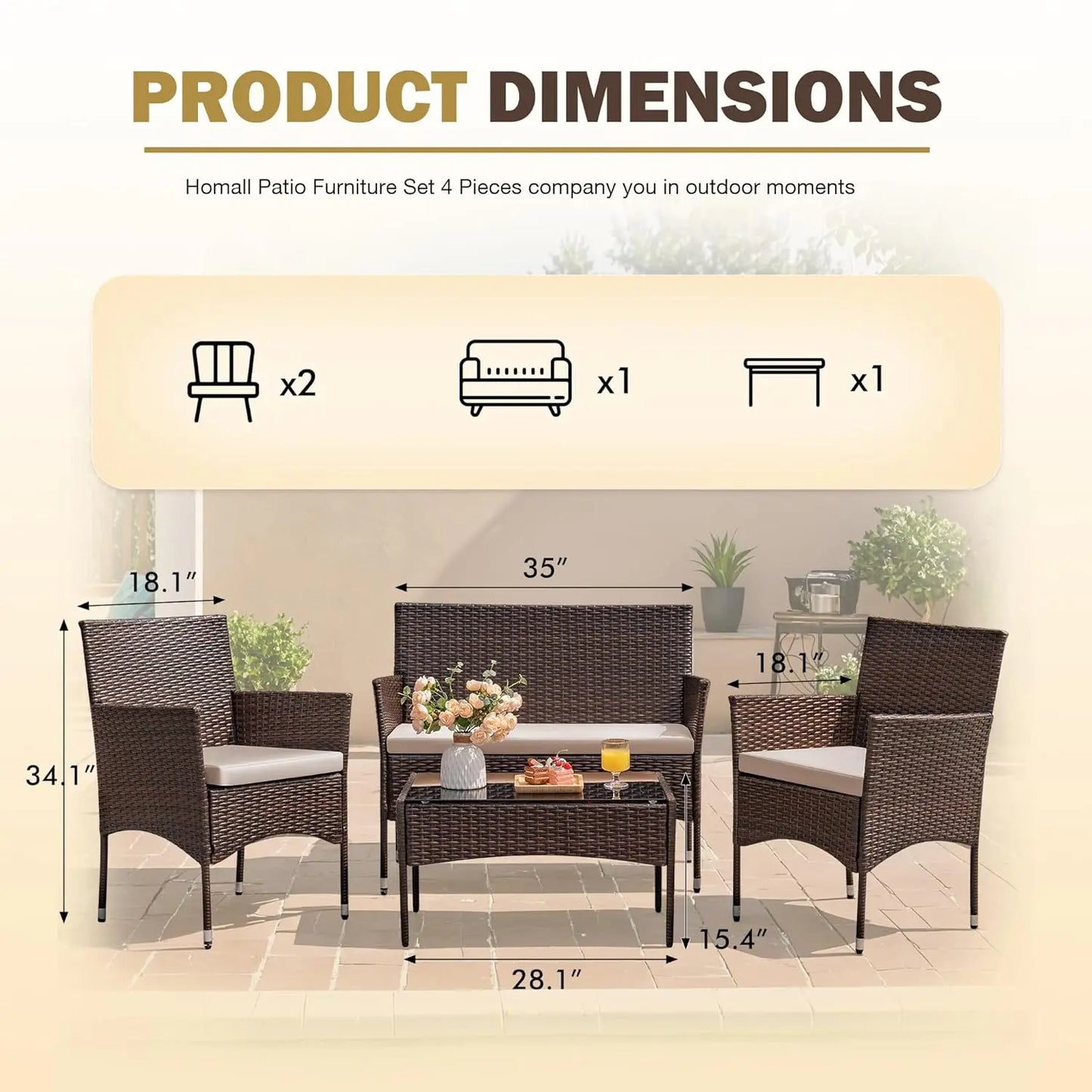 Rattan Wicker Outdoor Patio Furniture Set 4 Piece Garden