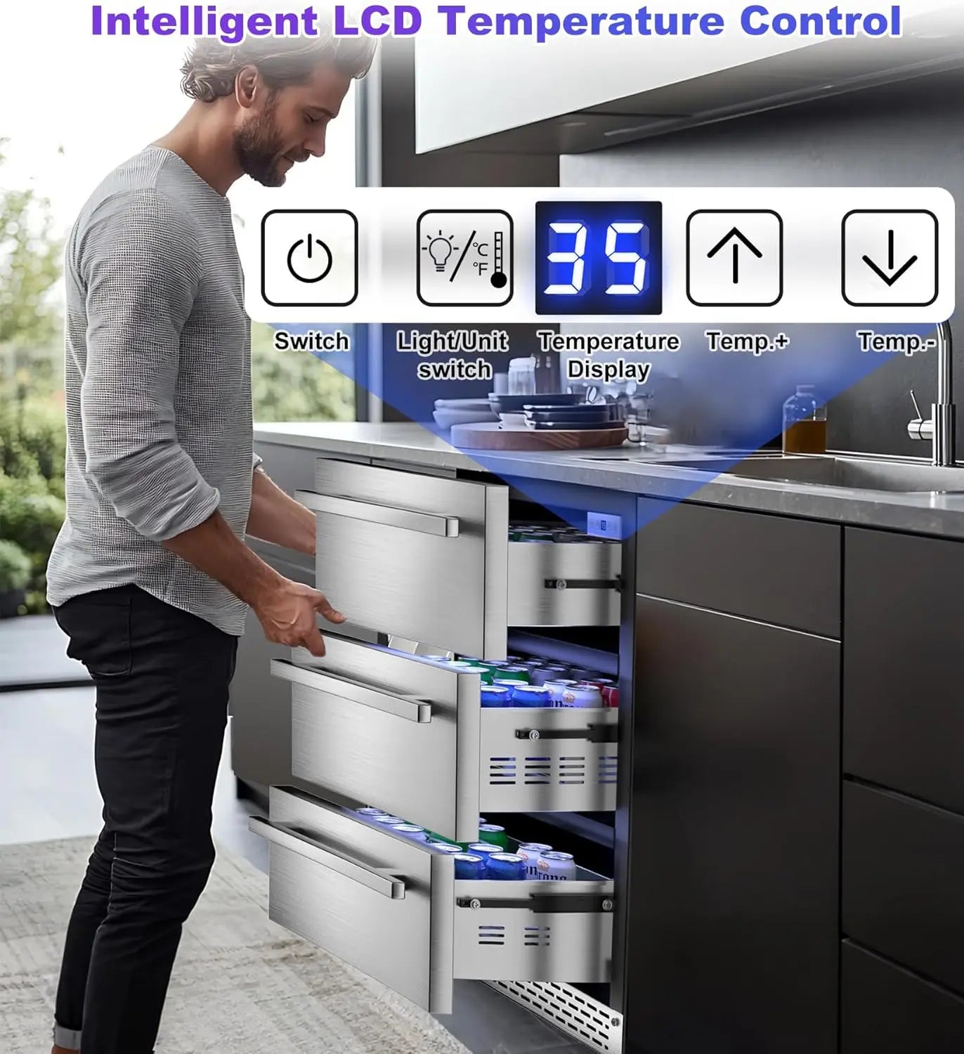 XMSJ 3 Drawer Outdoor Beverage Refrigerator 108 Can Cooler