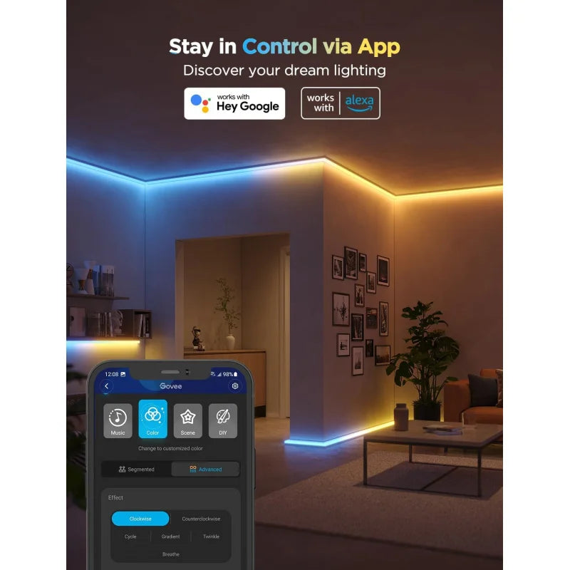 Govee RGBIC LED Strip Lights 32.8ft w/Covers - Smart (Alexa/Google), Diffuser Channel for Bedroom, Cabinet