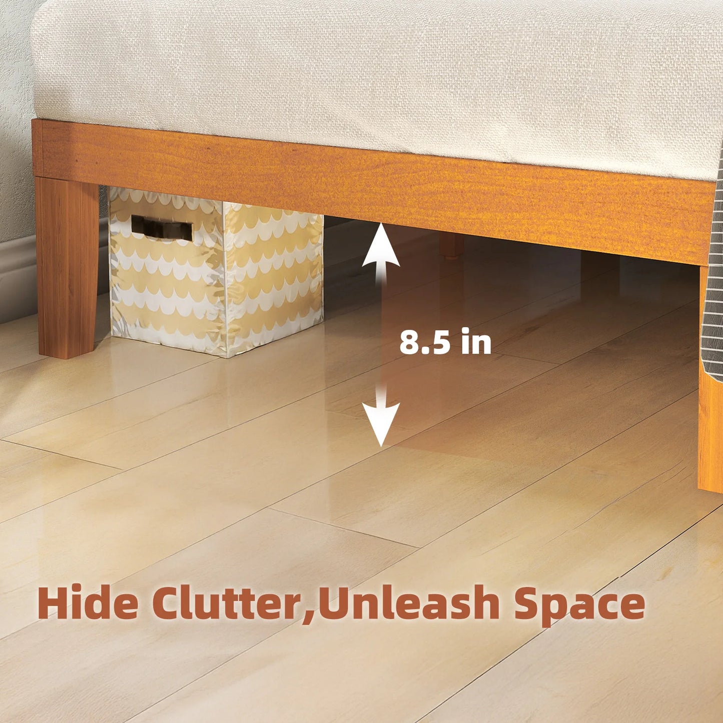 JHK Queen Solid Wood Bed Frame With Sturdy Slat Support No Box Spring Needed Easy Assembly Eco Friendly For Living Room