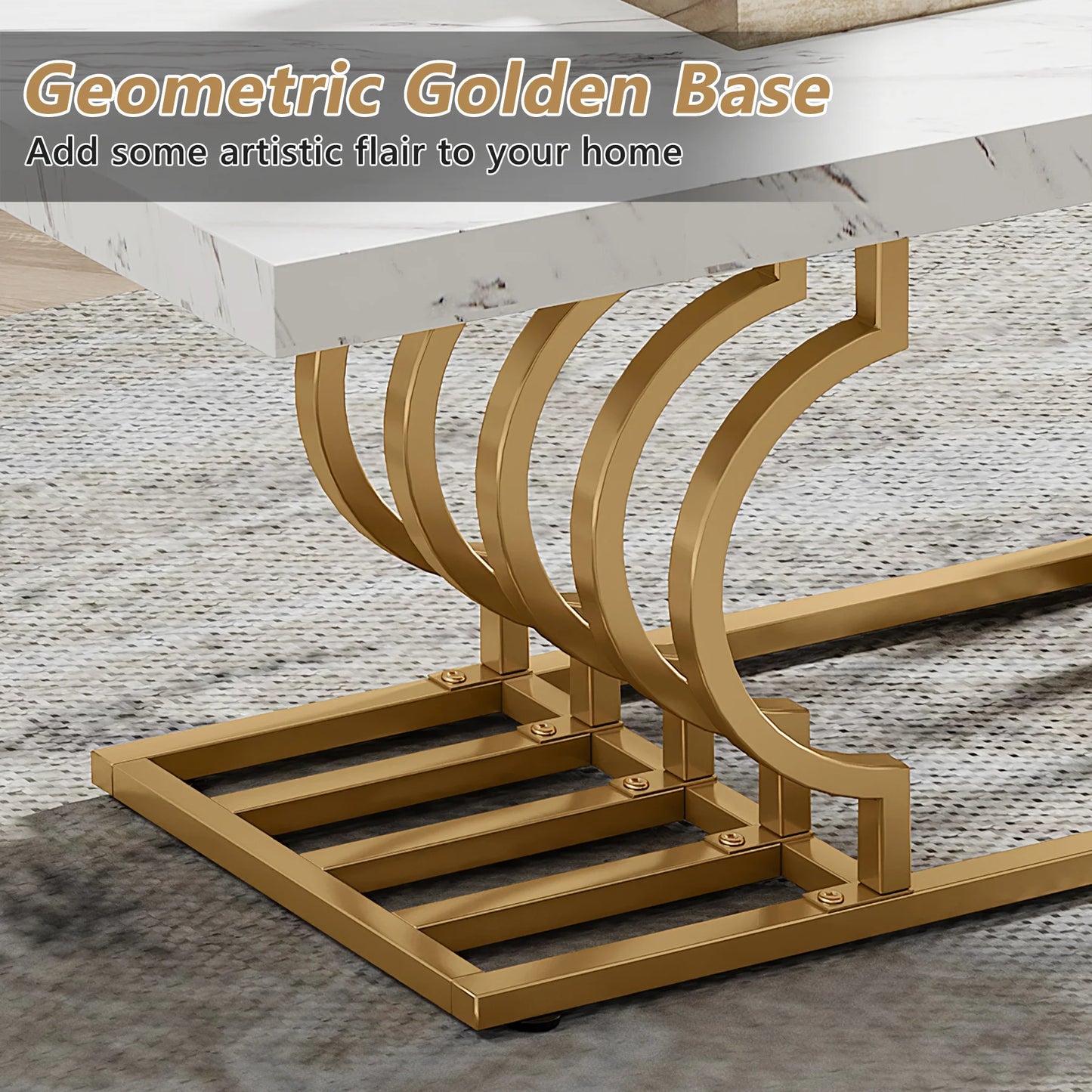 Tribesigns Faux Marble Coffee Table With Geometric Frame