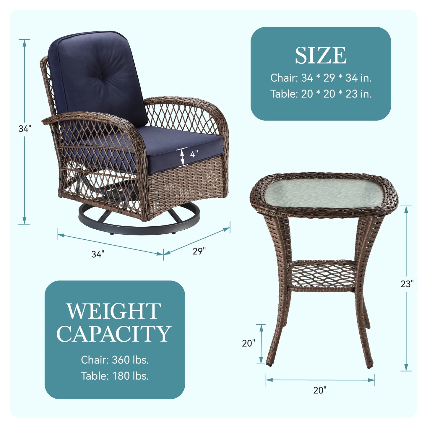 HOOMIC Three Piece Outdoor Patio Furniture Set Rattan Chairs