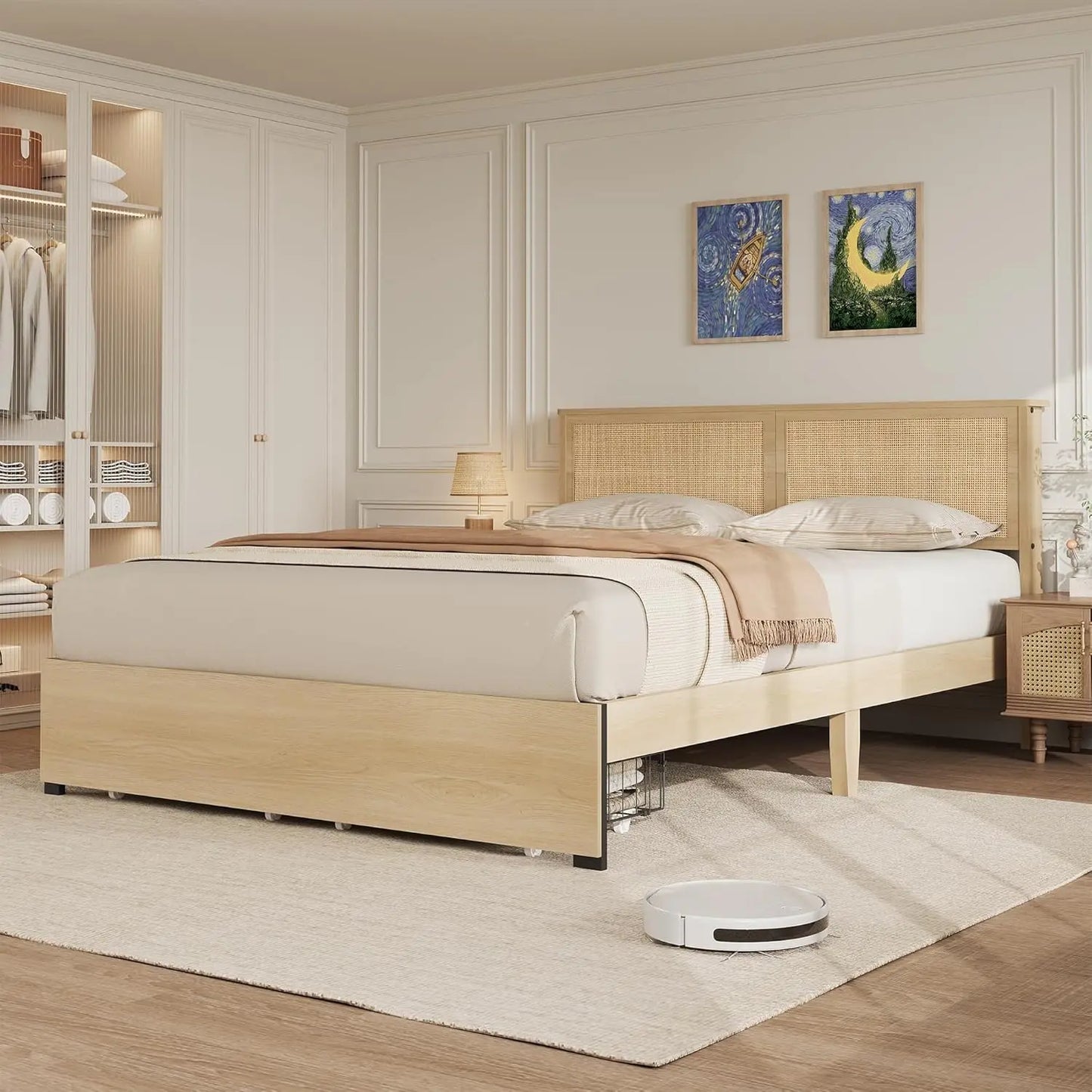 HobbyLane Rattan Bed Frame With Headboard And Storage Drawer