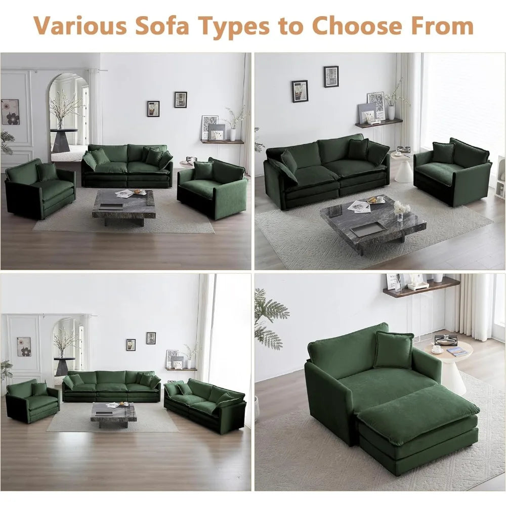 41.4" W Single Seat Sofa, Chenille Comfy Deep Upholstered Couch Armchair with Toss Pillow for Living Room Bedroom Office Apartm