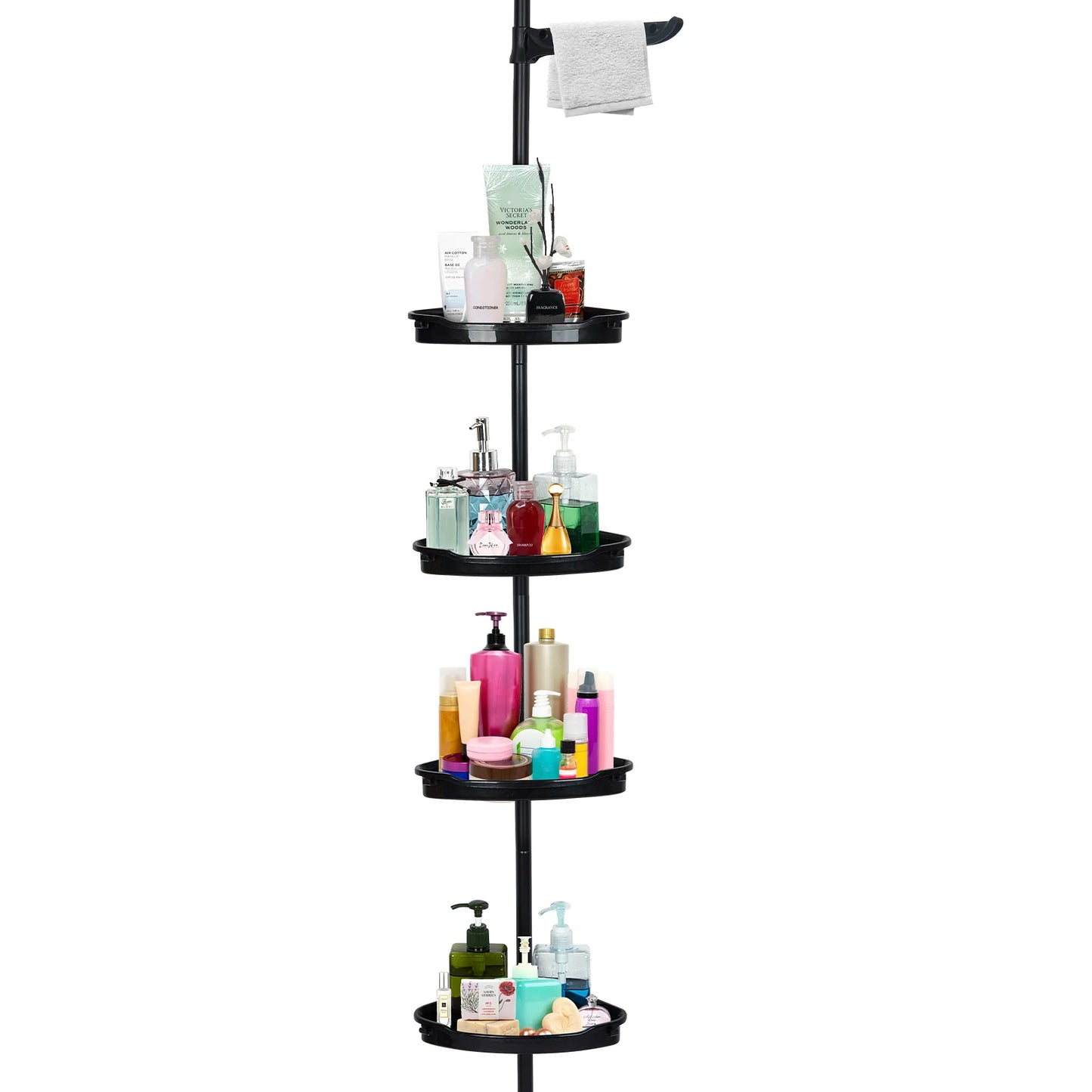 Twister.CK Corner Shower Caddy Tensioner Four-Tier With Towel Rods