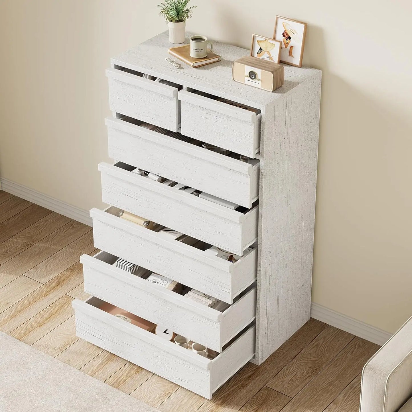7 Drawer Dresser for Bedroom, 46" Tall Modern 7 Chest of Drawers with Large Storage Space, Wooden Dresser Organizer