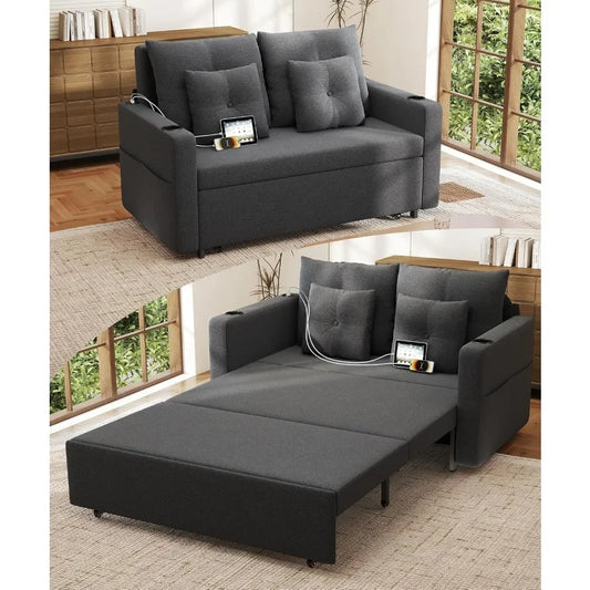 ZHUXIANG 3 In 1 Convertible Sofa Bed Loveseat Sleeper USB