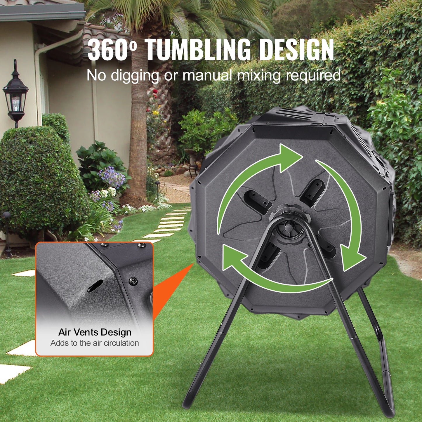 43 Gallon Tumbling Composter Dual Chamber Garden Kitchen