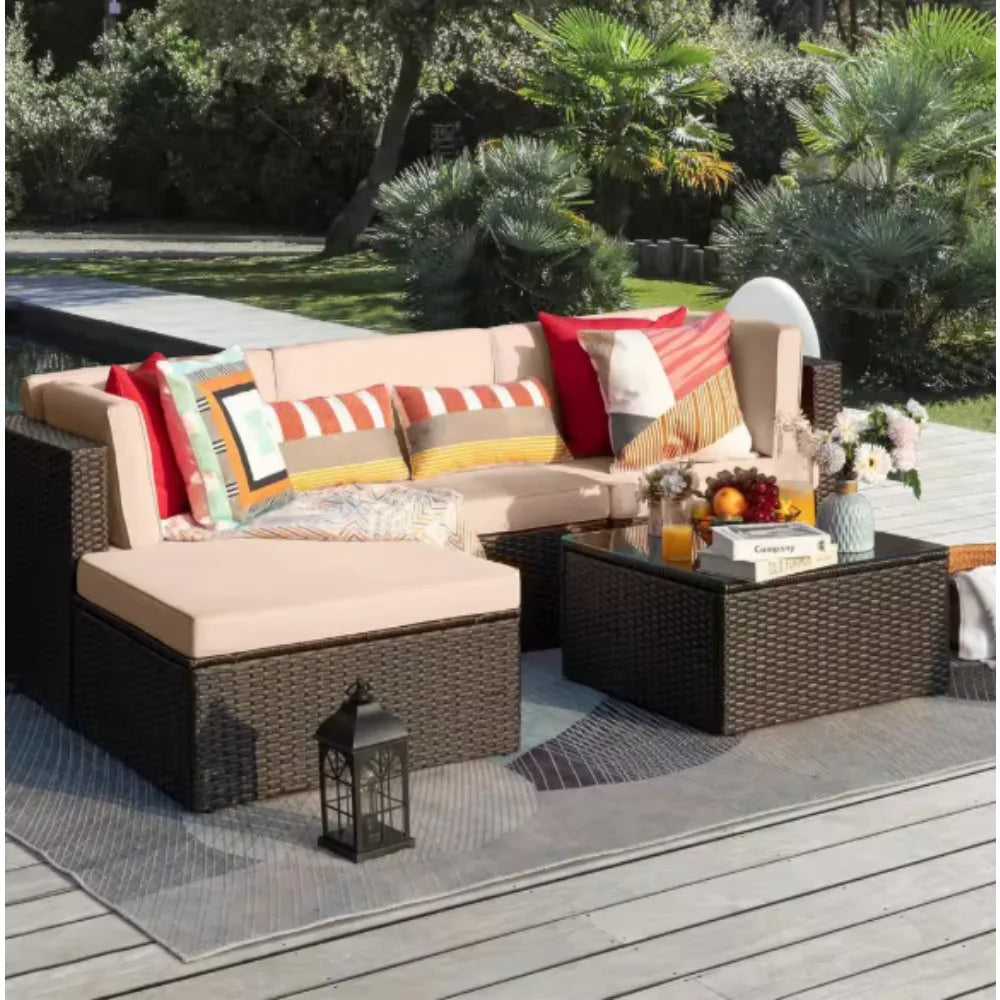 Tozey Outdoor Patio Sofa Sectional Set Weatherproof PE Rattan