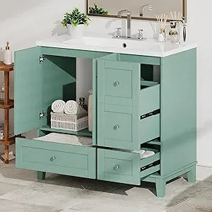 30-inch Bathroom Vanity with Sink, Modern Elegant Bathroom Storage Cabinet with 3 Drawers and Adjustable Shelves, freestanding V