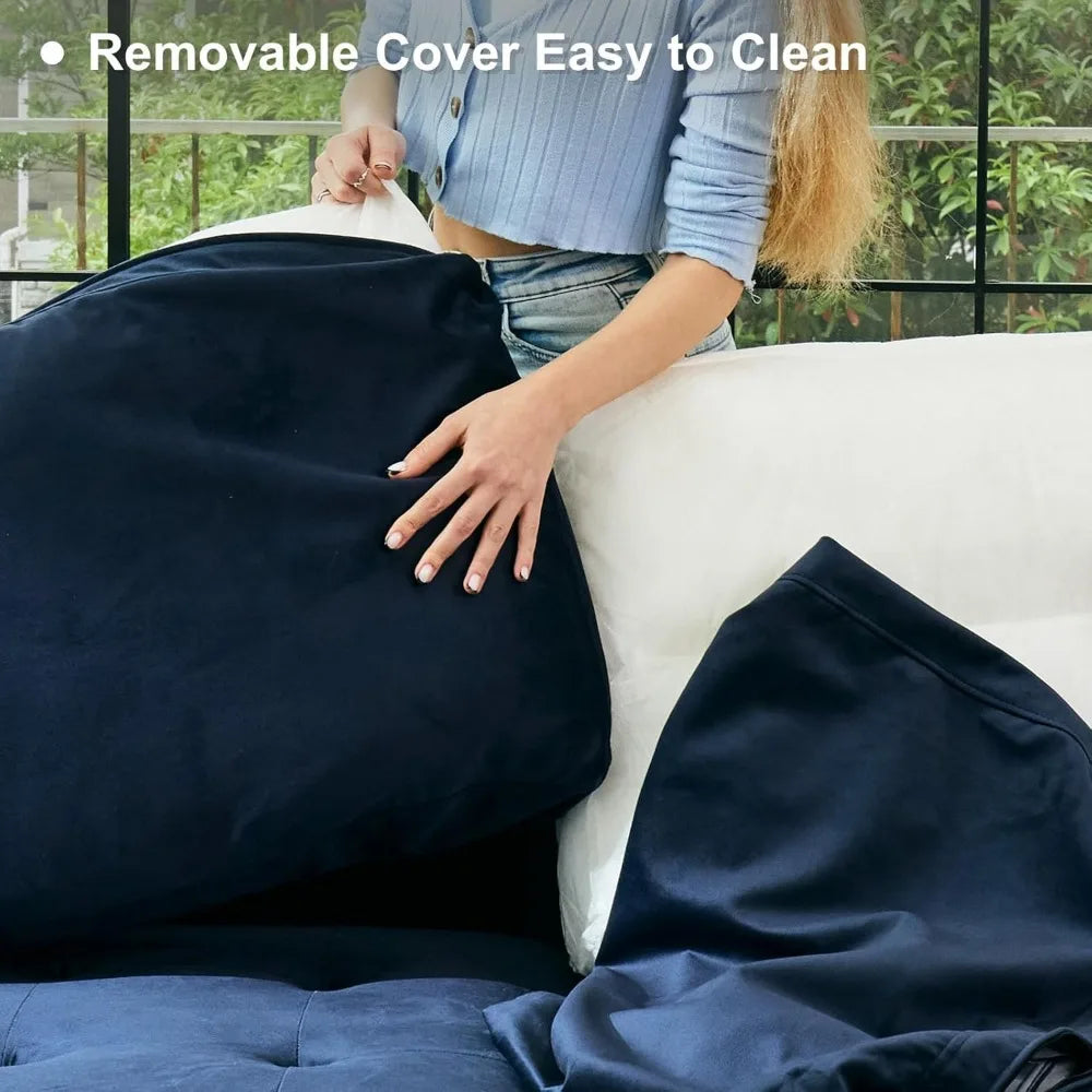 Modular Sectional Sleeper Sofa with Pull Out Couch Bed Modular Sleeper Loveseat Sectional Sofa Velvet Fabric for Living Room Ap