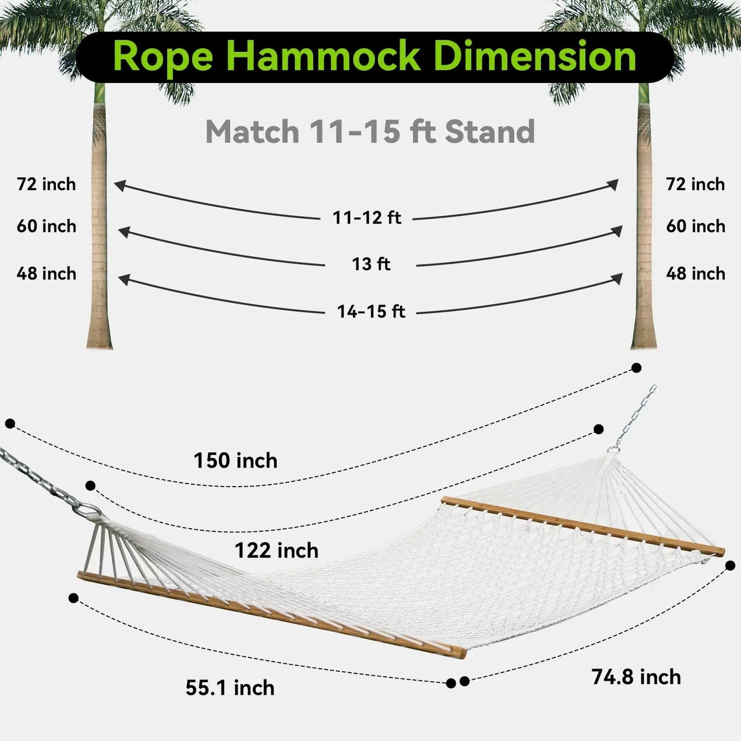 Double Hammock for Two Handwoven Rope with Spreader Bar