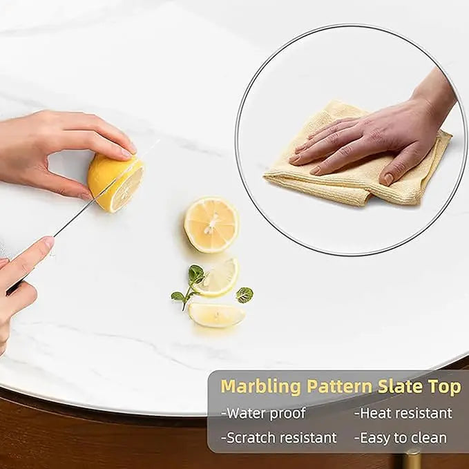 32 "coffee table set, round marble coffee table with storage and nested footstool, modern functional living room furniture set