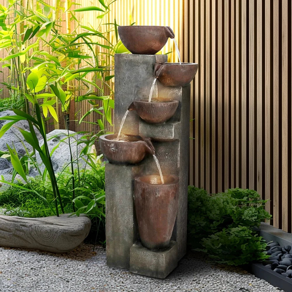 XMSJ Outdoor 5 Tier LED Water Fountain Garden Decor