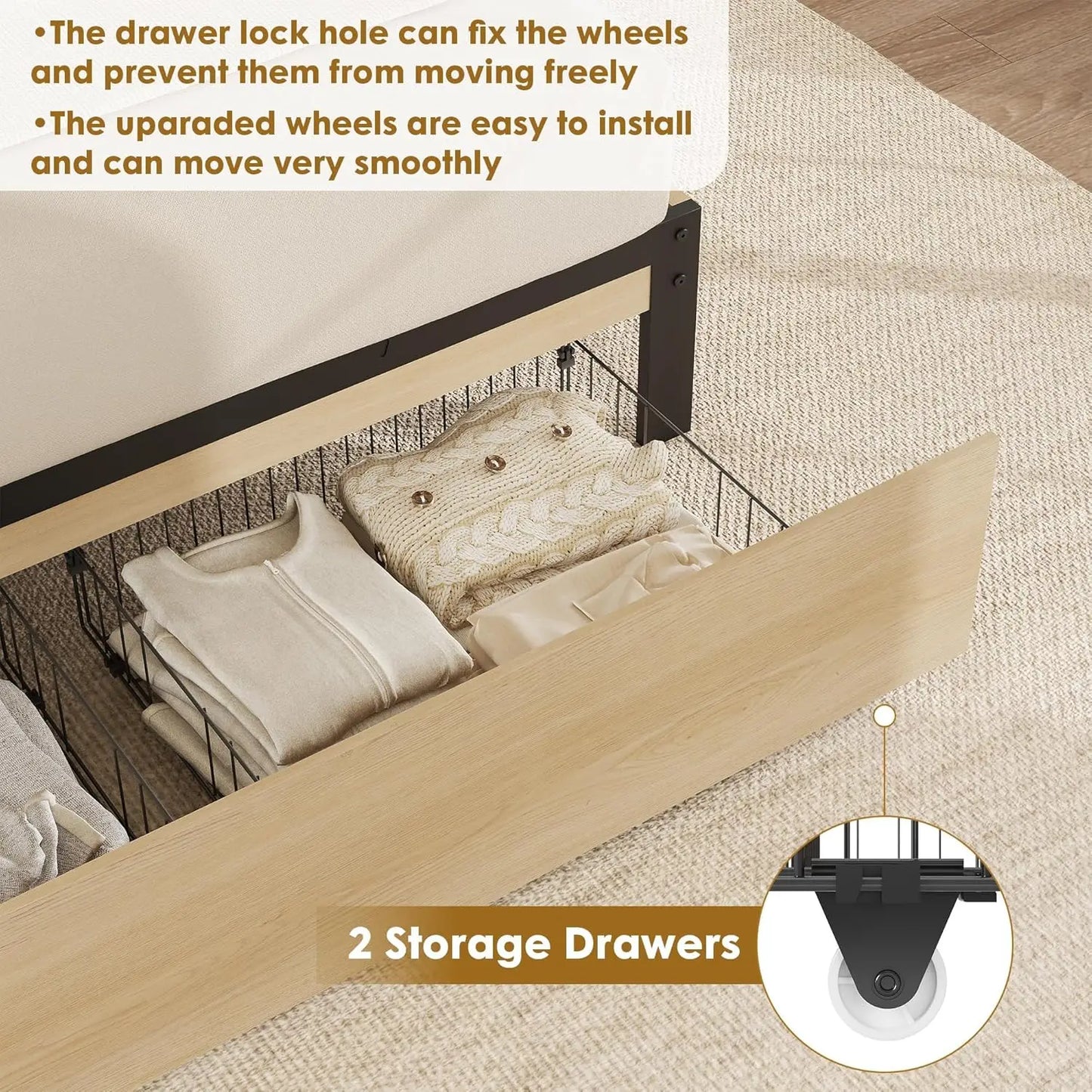 HobbyLane Rattan Bed Frame With Headboard And Storage Drawer