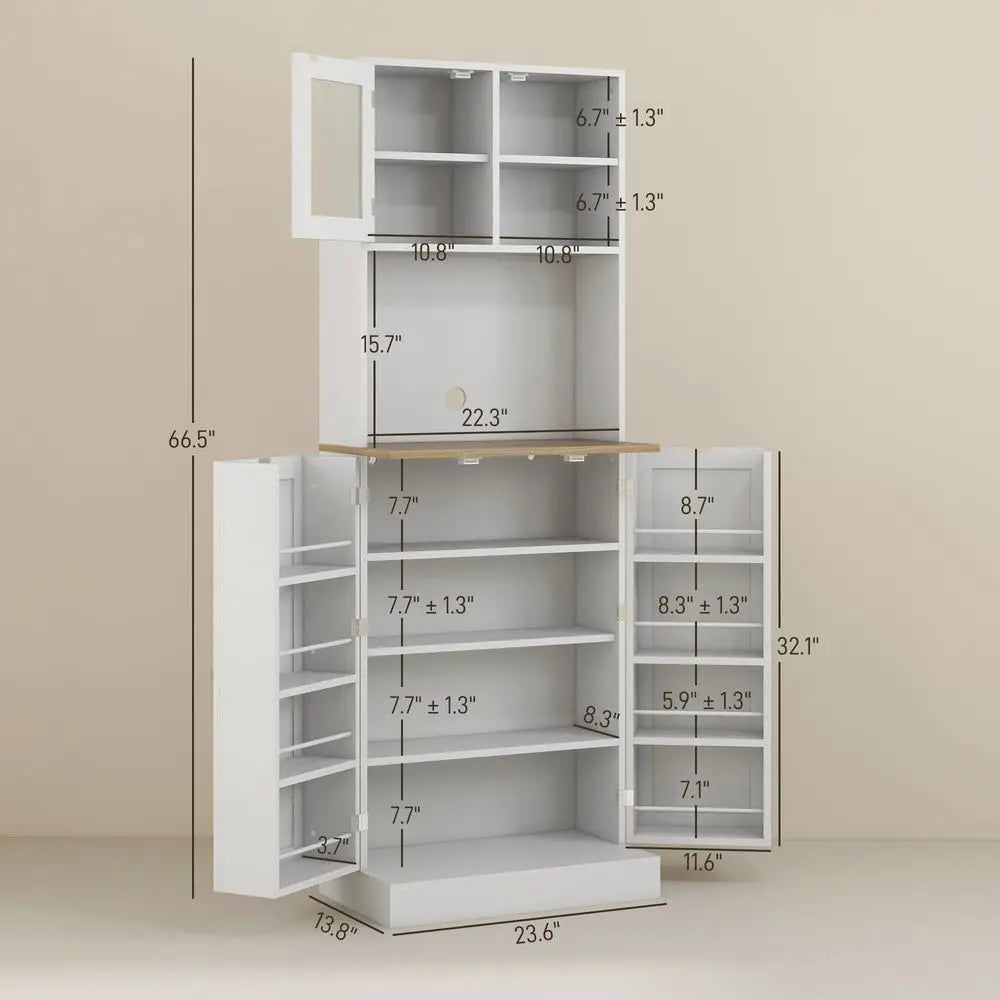 Kitchen Pantry Cabinet With Microwave Shelf And Glass Doors