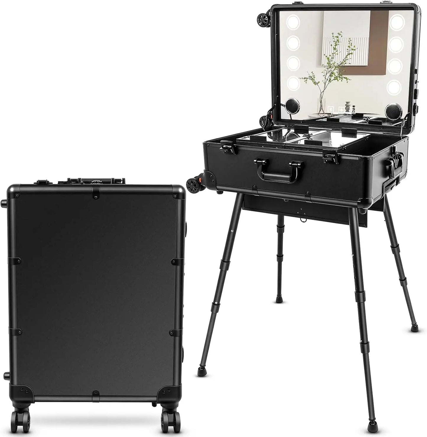 XMSJH Aluminum Trolley Makeup Case With LED Lights Studio