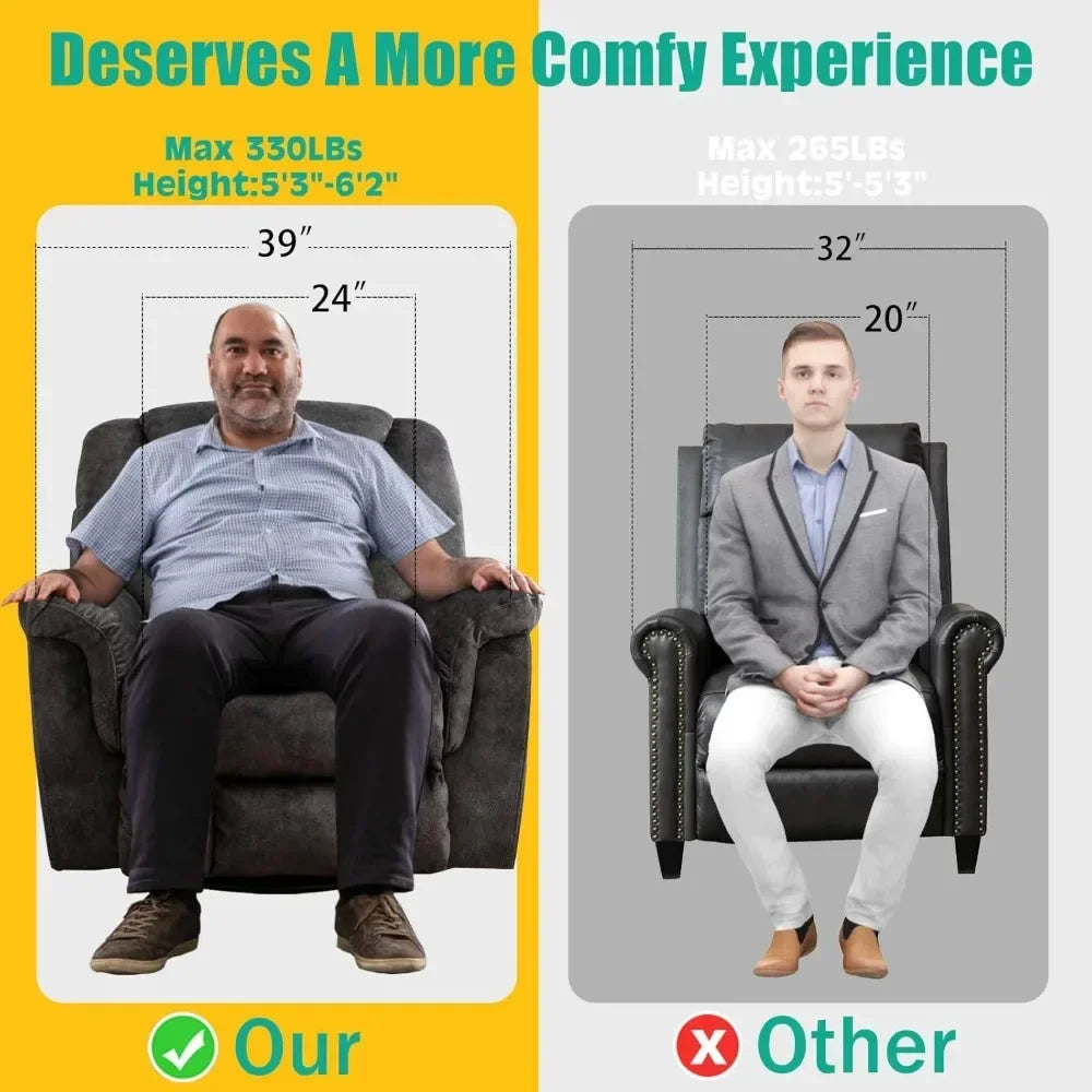 Oversized Leather Swivel Rocker Recliner Chair For Living Room