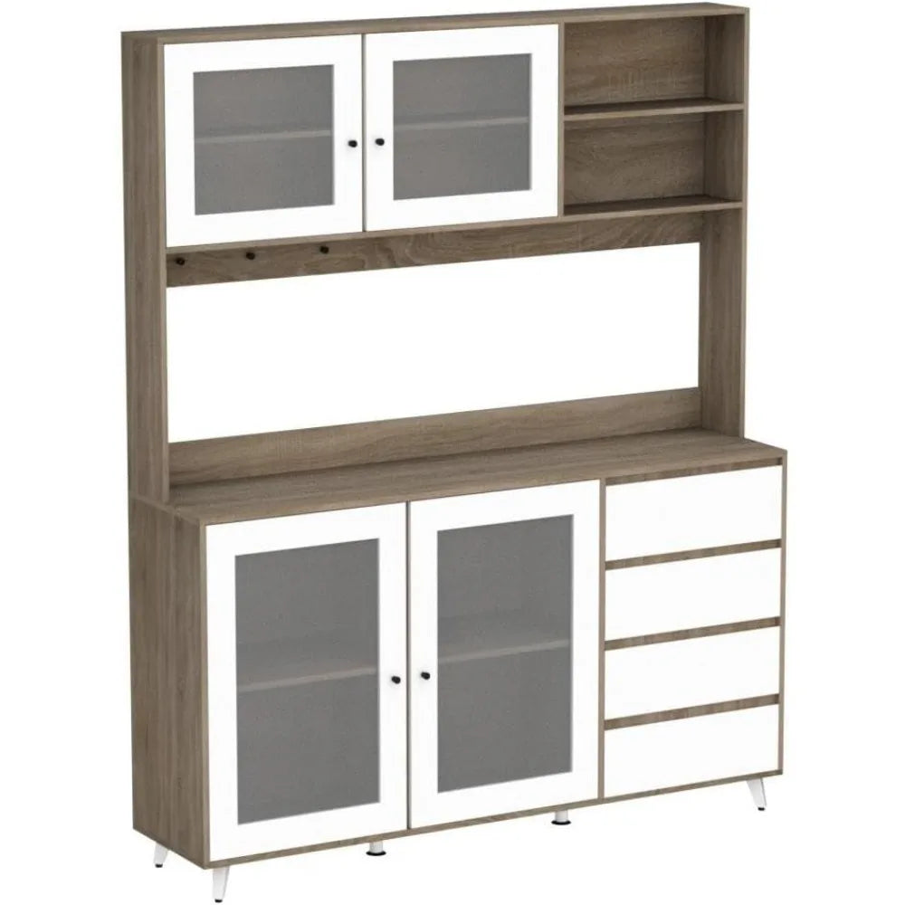 Kitchen Hutch Cabinet With Glass Doors And Microwave Shelf