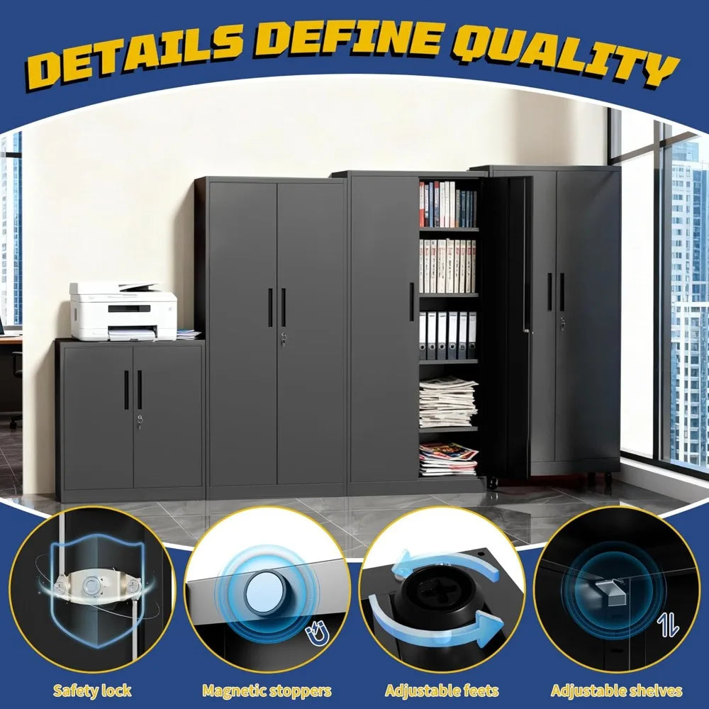Metal Storage Cabinet With Adjustable Shelves And Locking Doors