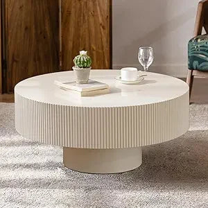 RBXC Round Fluted Drum Coffee Table For Living Room