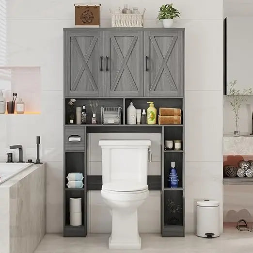 Rustic Over-The-Potty Storage Cabinet With Barn-Style Doors
