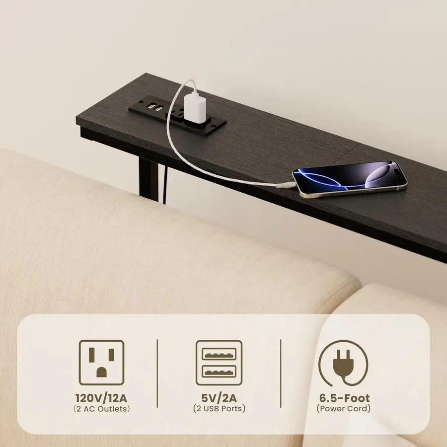 XMSJ Adjustable Height Narrow Console Table With Two Power Outlets