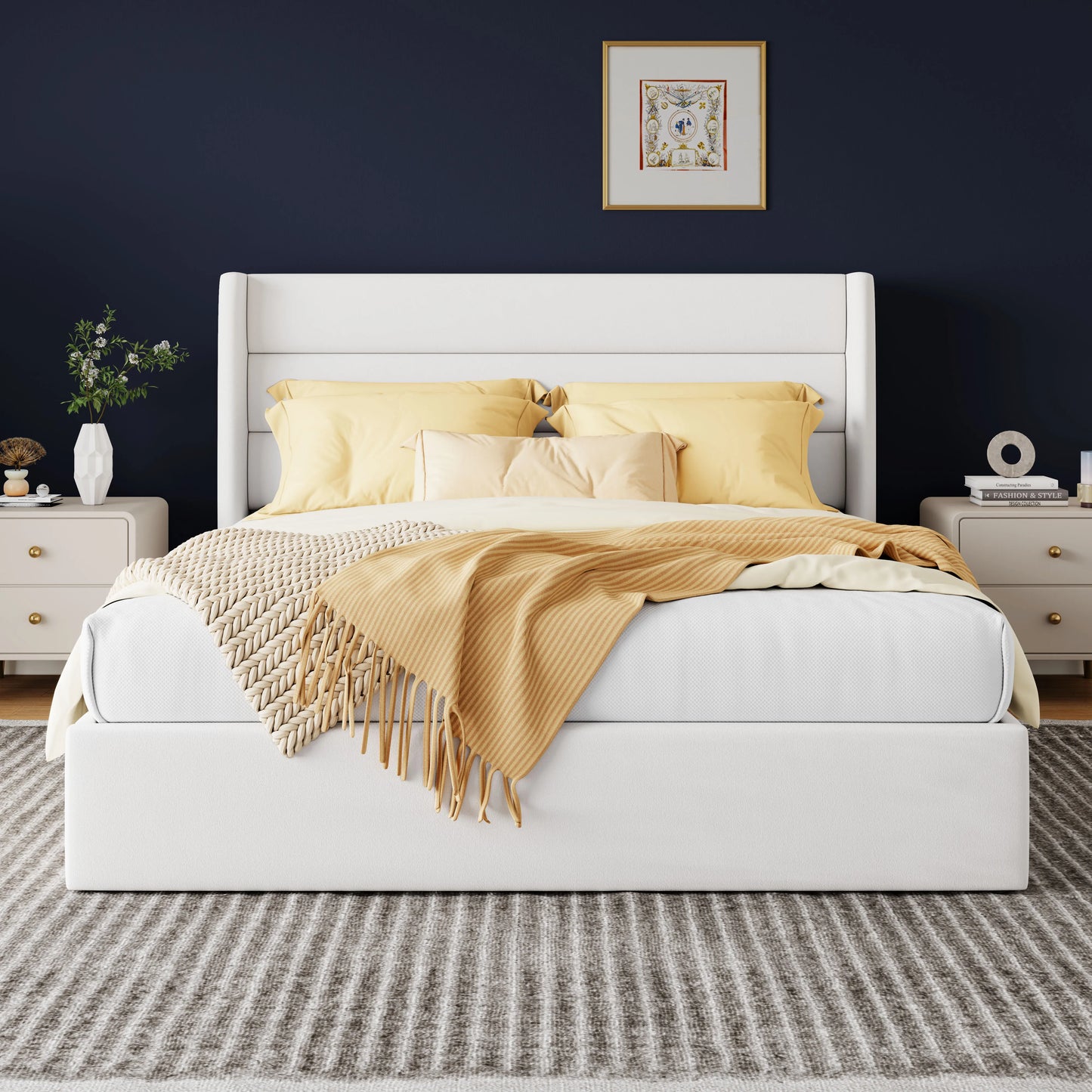 HOOMIC Lift Up Storage Bed With Wingback Headboard Premium