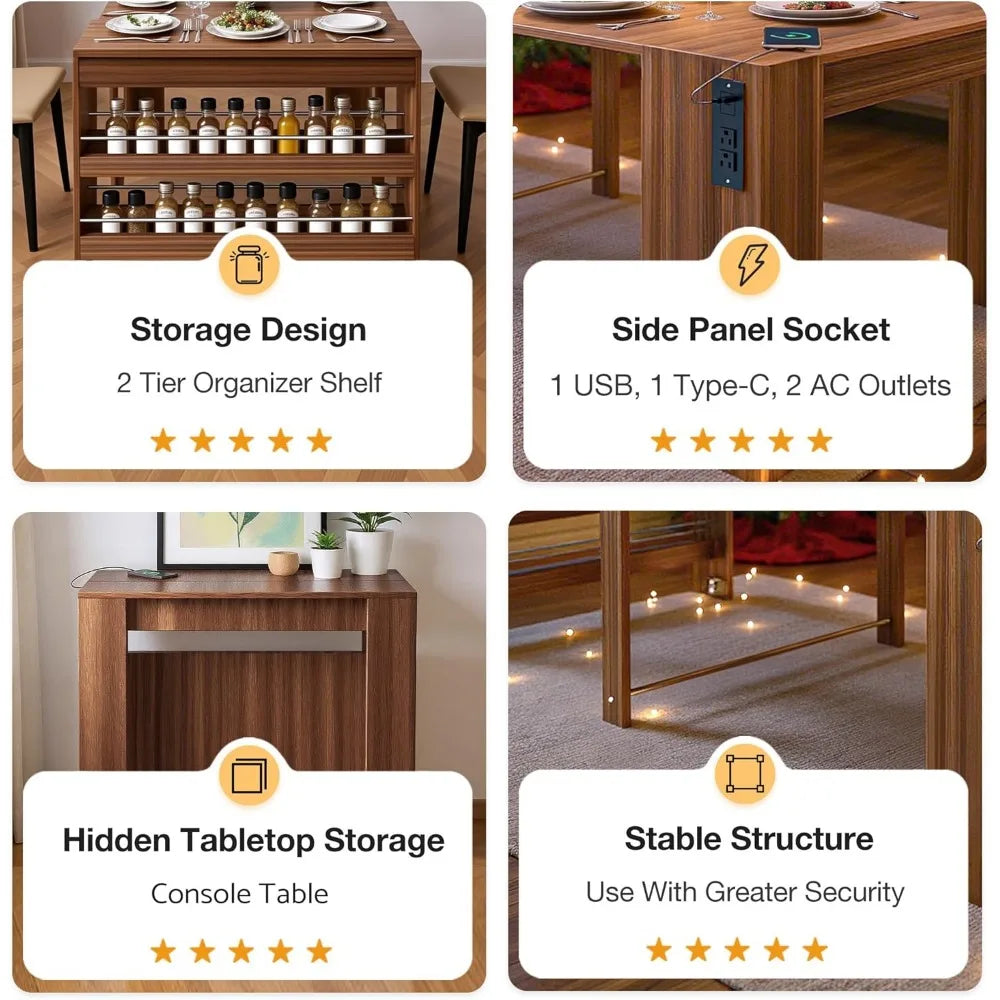 DAFIFY Modern Extendable Dining Table With Outlet Storage