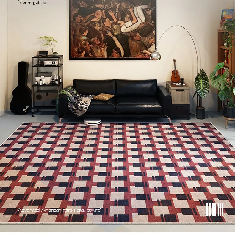 Modern Simple Carpets for Living Room Fluffy Soft  Bedroom Decor Plaid Carpet American Retro Lounge Rug Thickened Washable Mat
