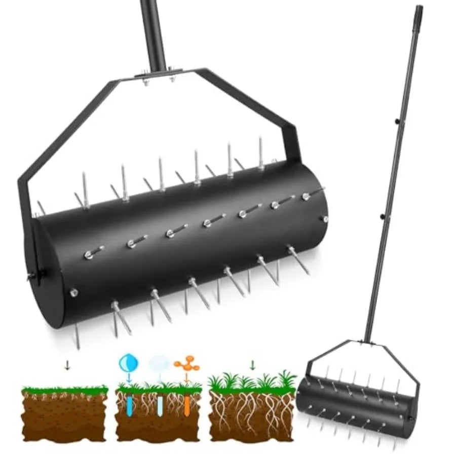 Rolling Lawn Aerator Tool With Heavy Duty Spikes For Lawns