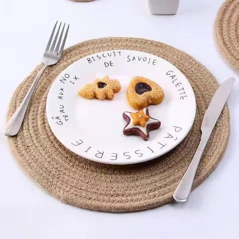 HeMu Round Woven Cotton Dining Table Mat Thermal Insulation Mat Household Anti Scalding Tea Cup Mat Circular Dish Mat