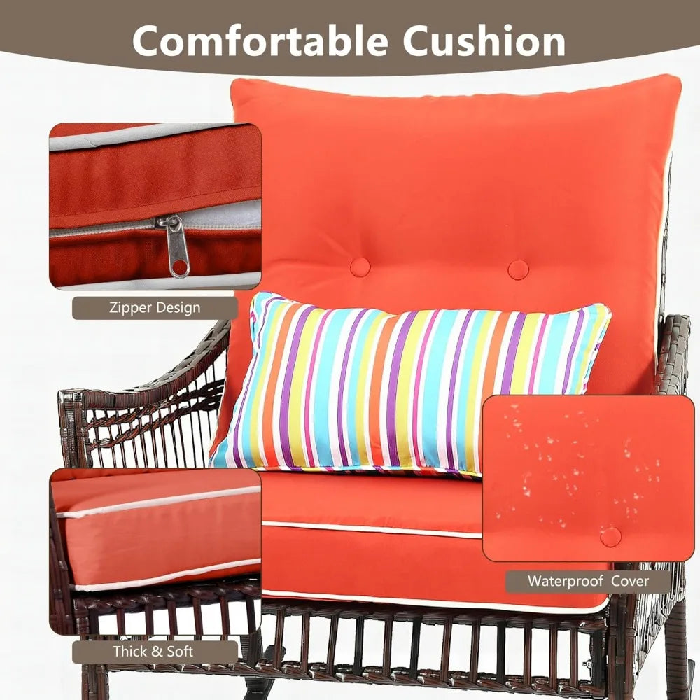 3-Piece Patio Set: 2 Outdoor Rocking Chairs + Wicker Conversation Set with Coffee Table